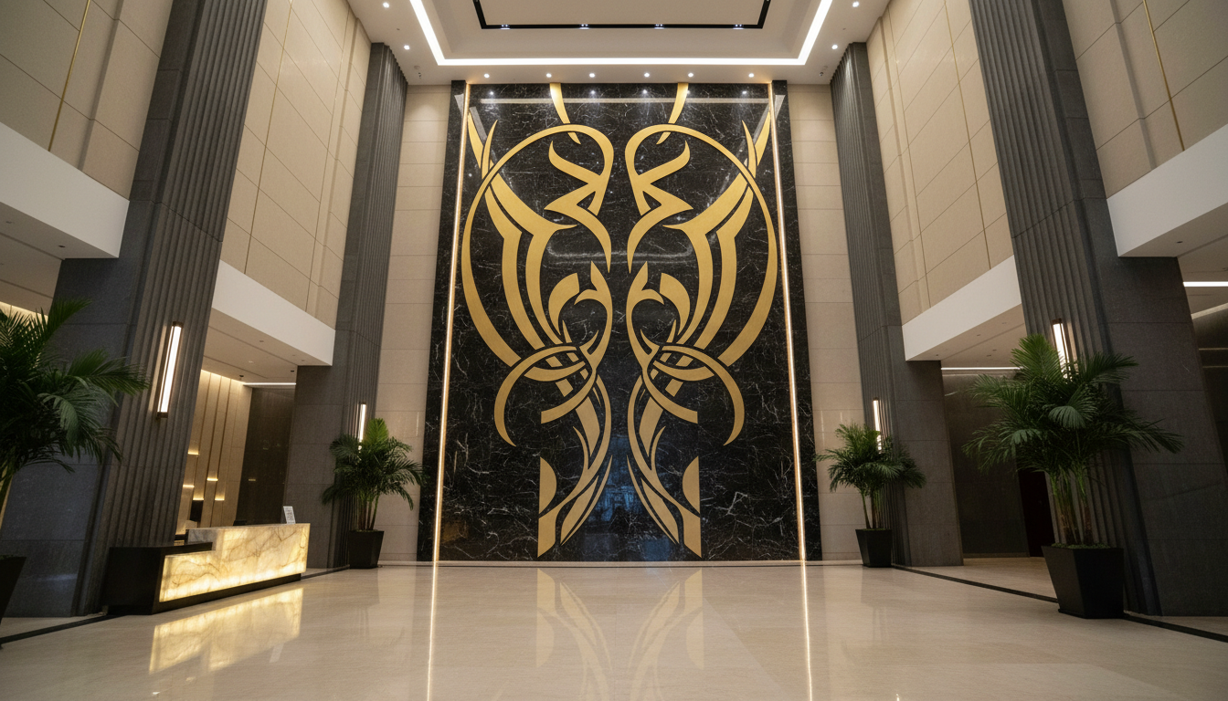 Commercial Lobby Grandeur - High-end lobby with bold architectural feature