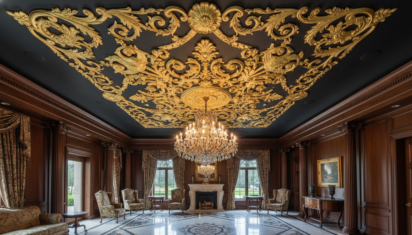 Garden Sanctuary Residence - Grand residential hall with ornate ceiling medallion